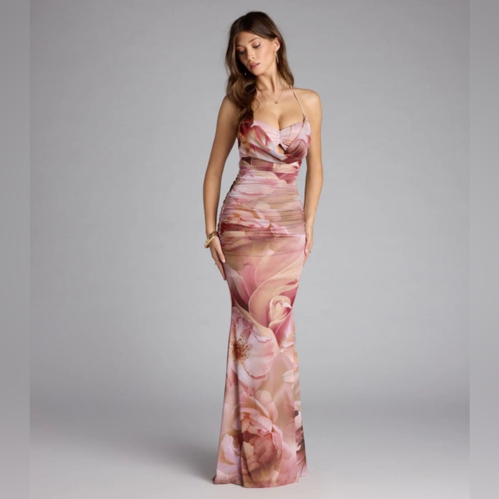 Windsor McKenzie Floral Halter Mermaid Formal Dress - Picture 4 of 8